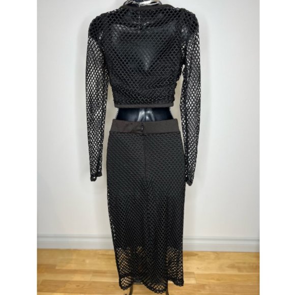 Kardashian Collection Womens Long Sleeve Mesh Crop Top & Skirt Set Size M Black - Picture 5 of 5